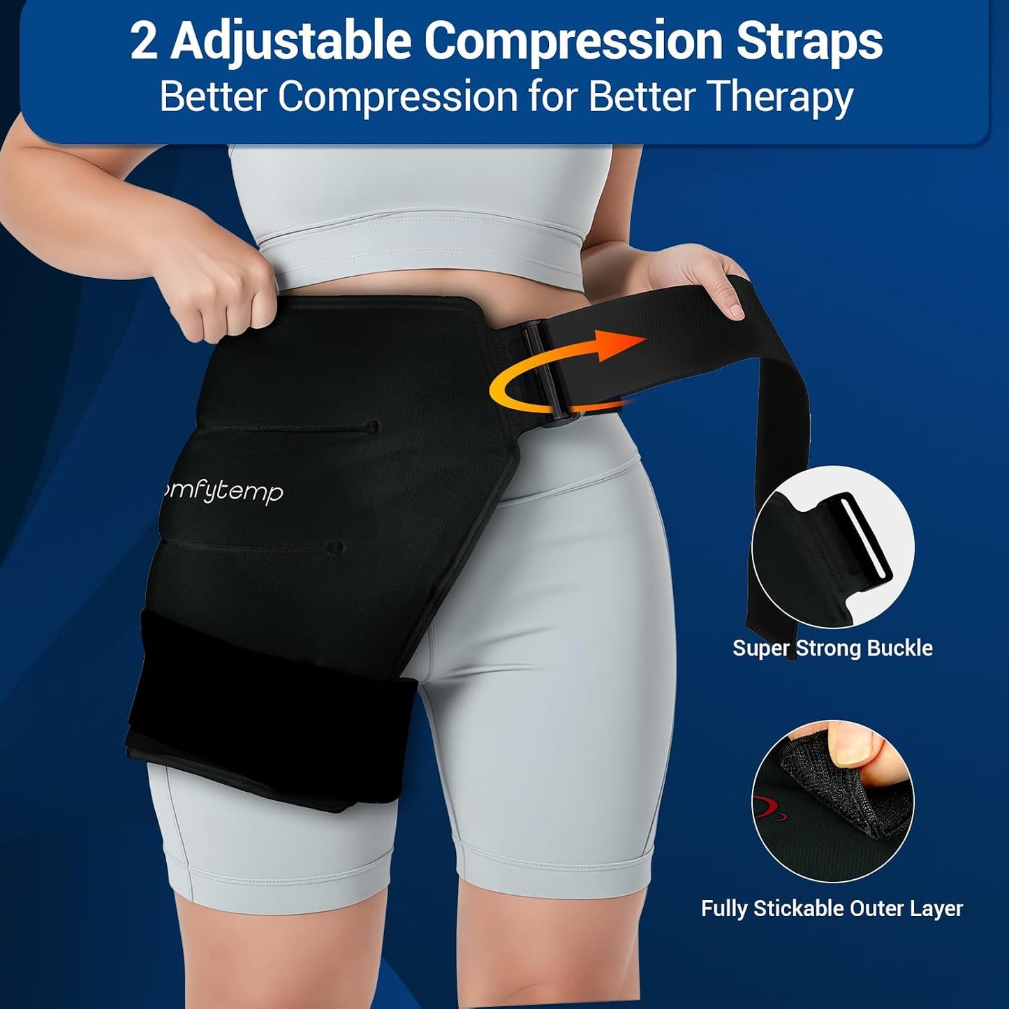Comfytemp Hip Ice Pack Wrap for Sciatica Pain Relief, Hip Replacement Kit After Surgery, Reusable Gel Ice Pack for Injuries, Hot Cold Compress Recovery Items Physical Therapy for Men Women (L/XL/2XL)