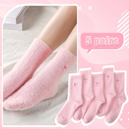 Geyoga 5 Pairs Fuzzy Socks for Women Cozy Spa Slipper Socks Coquette Preppy Stuff Soft Fluffy Home Sleeping Birthday Gift