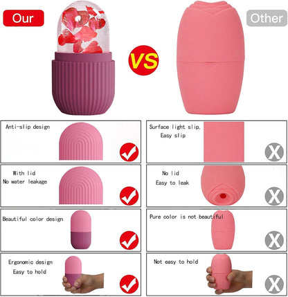 XHJRI Ice Cube Roller Massager for Face, Eyes and Neck Naturally Conditioning and Skin Care,De-Puff Eye Bags,Reduce Migraine Pain,Reusable Massage Silicone Ice Mold (Pink)