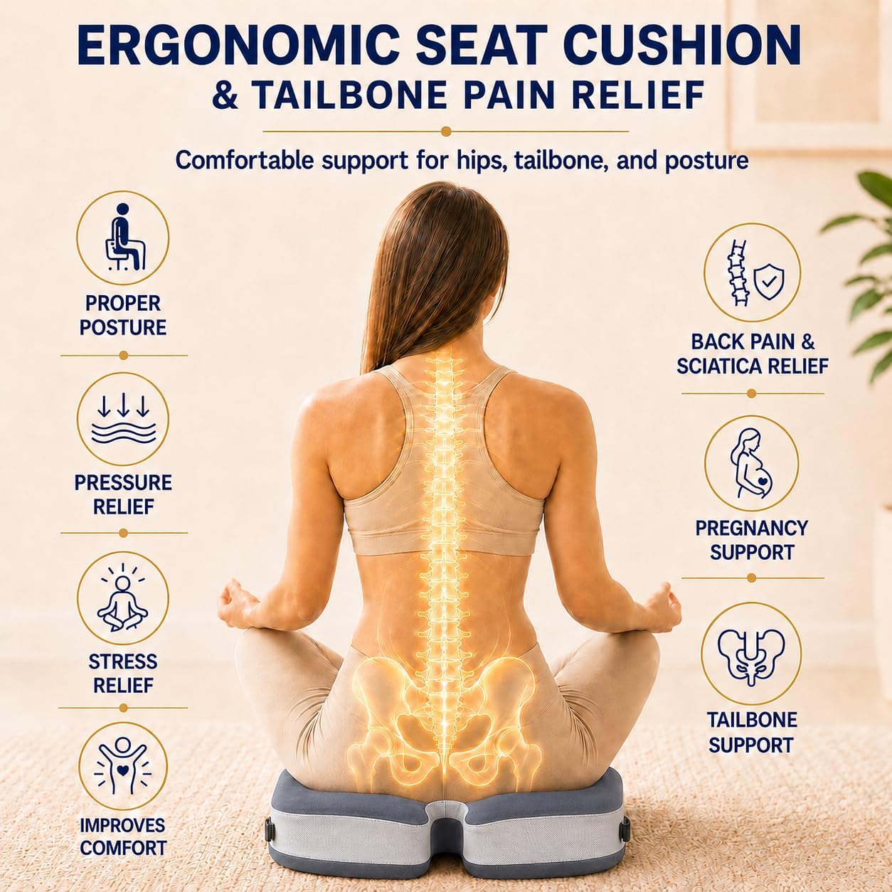 Seat Cushions for Office Chairs Wheelchair Cushion for Long Sitting Back Pain，Memory Foam Seat Car Computer Desk Chair Cushion，Coccyx Cushion for Tailbone Pain Relief Cushion Office Chair Black