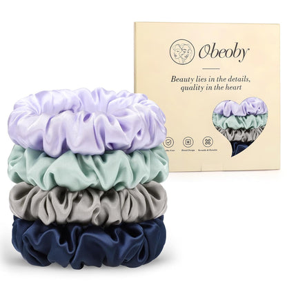 4 Pack 100% Mulberry Silk Scrunchies for Hair Sleep, No Damag Frizz Control Stylish Silk Hair Scrunchies Small Gifts for Women