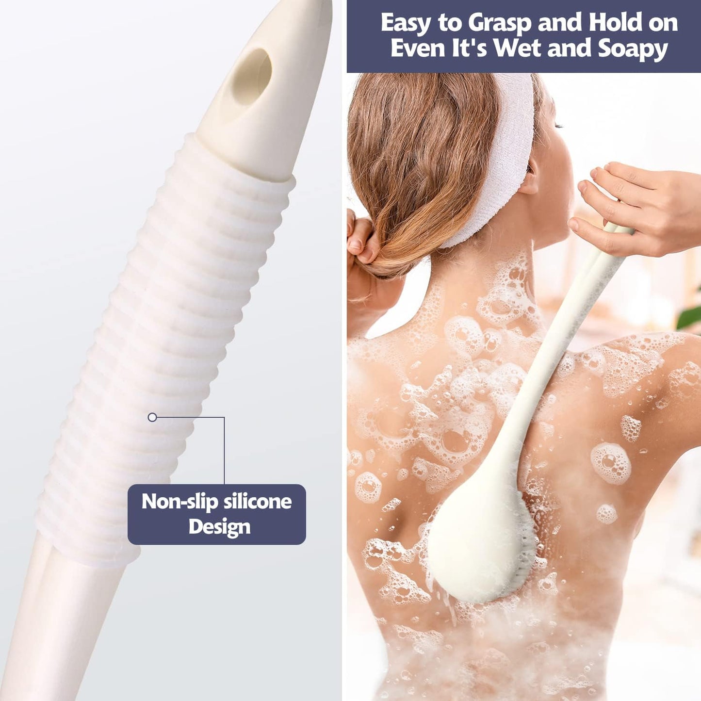 BEDELITE Back Scrubber for Shower, Soft Bath Brush Long Handle for Men & Women(16.4 Inches), Anti Slip Body Scrubber Exfoliator for Cleaning(Blue)