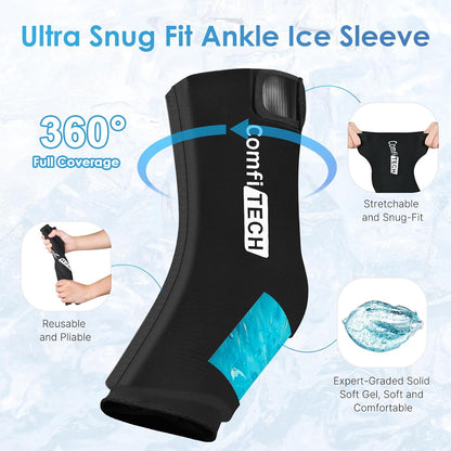 Comfitech Ankle Ice Pack Wrap Sleeve with Large Opening, Reusable Gel Cold Pad for Foot and Heel, X-Large