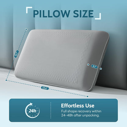 Gel Cooling Pillows for Hot Sleepers, Cooling Memory Foam Pillow with Reversible & Removable Cover, Cold Pillow for Side & Back Sleepers, All-Season Comfort, Standard Size, Grey