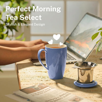 Sweese 15oz Porcelain Tea Mug with Infuser and Lid – Microwave Safe, Ergonomic Handle, Lead-Free Glaze, for Loose Leaf Tea