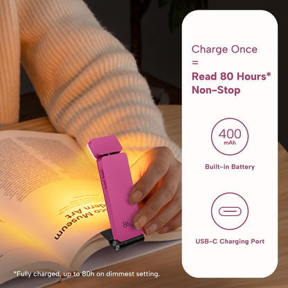 86lux Book Light, Rechargeable Reading Lights for Books in Bed, Ultralight Clip-on LED Bookmark Lamp with 3 Amber Colors & Stepless Dimming for Night Reading for Book Lovers, Papaya Orange