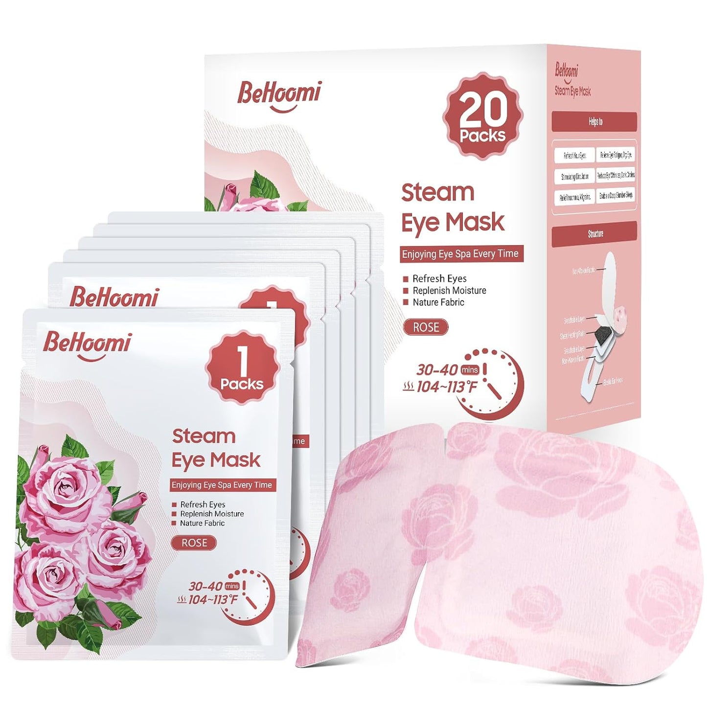BeHoomi 20 Packs Steam Eye Mask, Heated Eye Mask Warm Compress for Eyes, Disposable Self Heating Steam Mask for Home, Sleep, Spa, Travel Essentials & Relaxation Gifts for Women (Lavender)