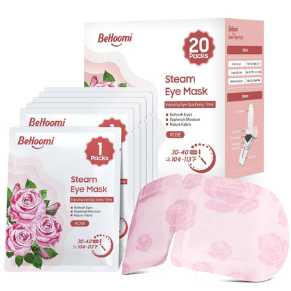 BeHoomi 20 Packs Steam Eye Mask, Heated Eye Mask Warm Compress for Eyes, Disposable Self Heating Steam Mask for Home, Sleep, Spa, Travel Essentials & Relaxation Gifts for Women (Lavender)