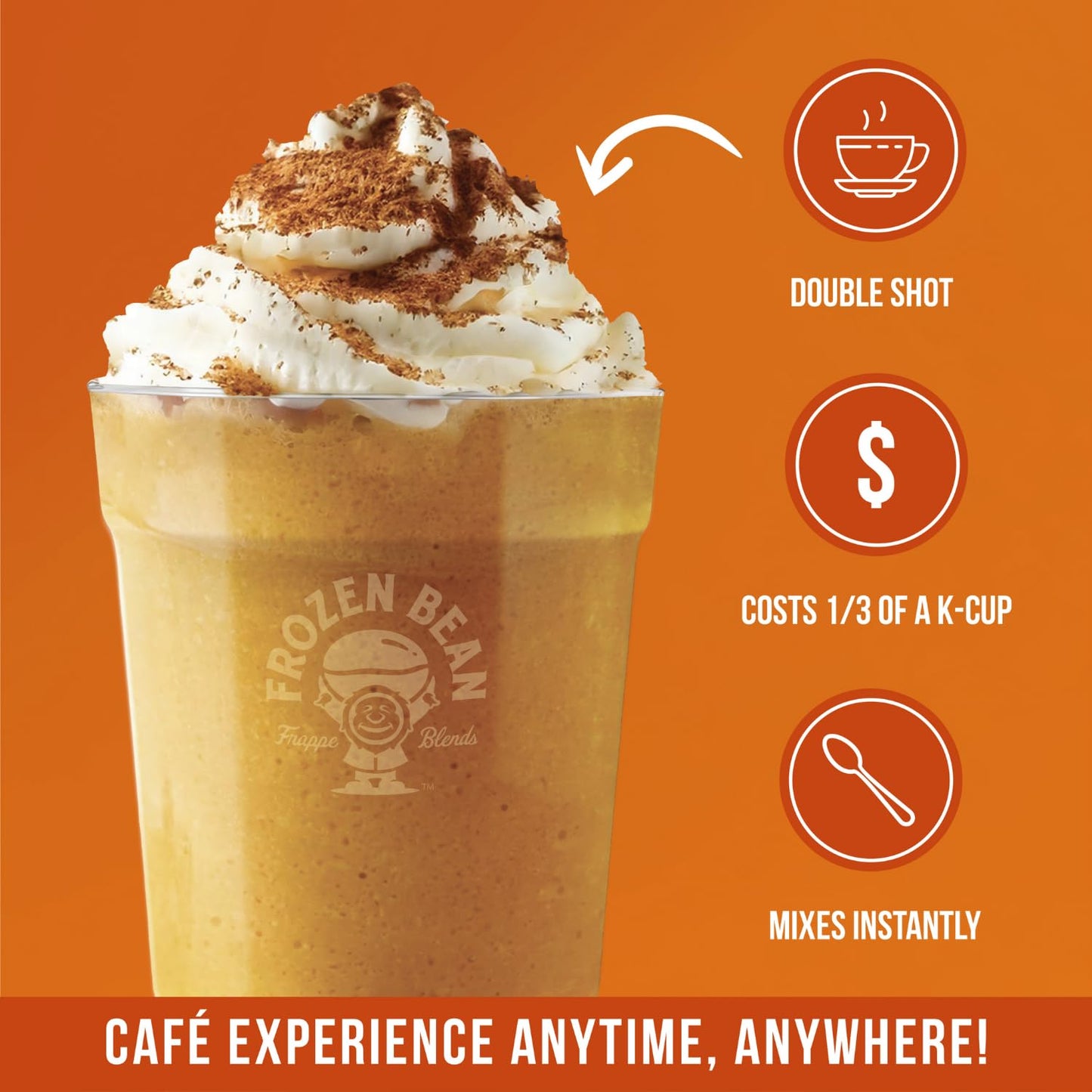 The Frozen Bean Vanilla Bean Frappe & Latte Instant Mix (10 Sticks), Made with Arabica Coffee, Double Shot Caffeine, Low Sugar & Premium Ingredients, Hot, Iced, or Blended Drinks