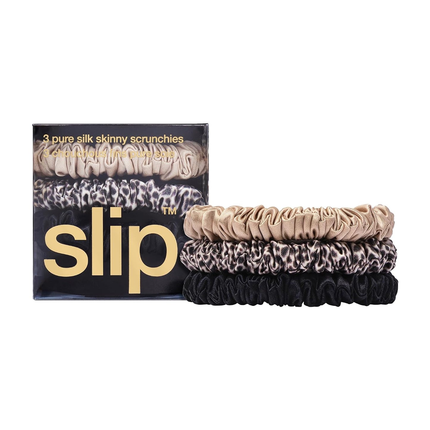 SLIP Amazon Exclusive Skinny Scrunchies: Anti-Crease, Anti-Breakage Slipsilk™ Design Protects Delicate Hair | Includes 3 Pure Silk Scrunchies, Basics