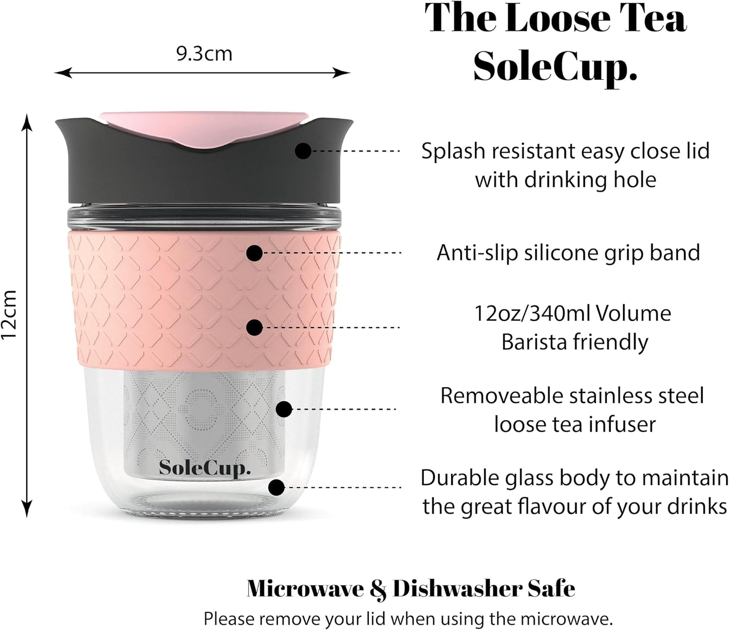 Large Travel Mug Loose Tea Infuser - Detachable Tea Strainer with Spill Proof Lid - 18oz/530ml BPA-Free Reusable Glass Travel Coffee Cup with Silicone Band (Ice Cream, 18oz)