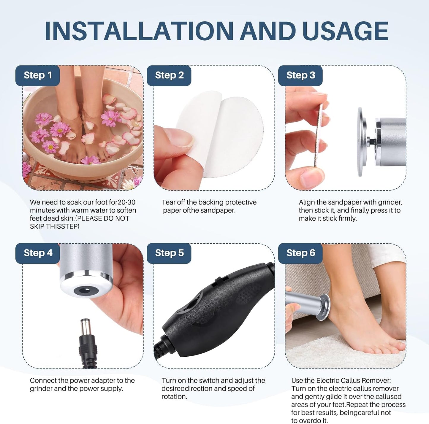 LIONVISON Electric Foot Callus Remover: Adjustable Speed Foot File for Cracked Heels - Working Women's Summer Pedicure Tool with 60pcs Sandpaper Discs - Dead Skin Remover for Dry Feet at-Home
