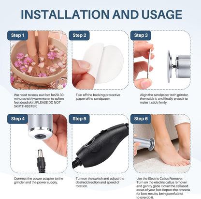 LIONVISON Electric Foot Callus Remover: Adjustable Speed Foot File for Cracked Heels - Working Women's Summer Pedicure Tool with 60pcs Sandpaper Discs - Dead Skin Remover for Dry Feet at-Home
