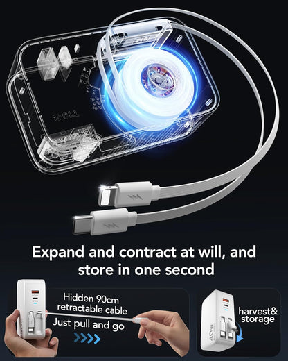 4-in-1 Retractable USB C Wall Charger,40W Fast Charging for Multi-Device