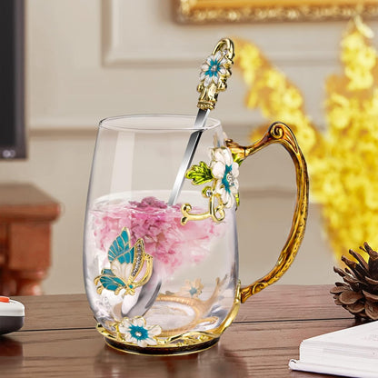 Enamel Glass Flower Tea Pot With Removable Loose Tea Leaf Infuser Tea Maker Teapot Set 30.4OZ Gifts for Women,Mom,Birthday