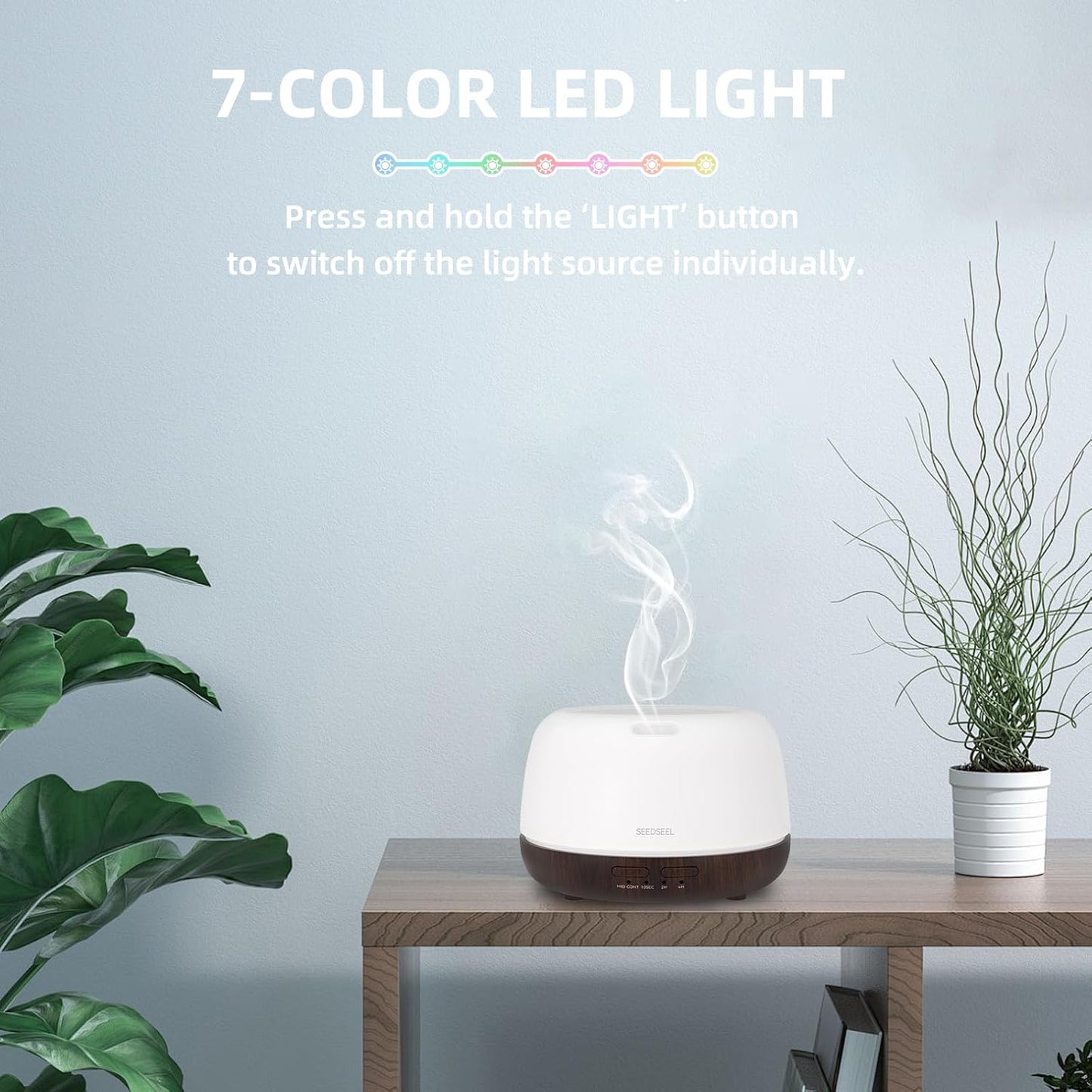 SEEDSEEL 300ML Essential Oil Diffuser with 7-Color LED Lights and Remote Control, Modern Minimalist Design, High-Efficiency Ultrasonic Mist Aromatherapy Diffuser for Home