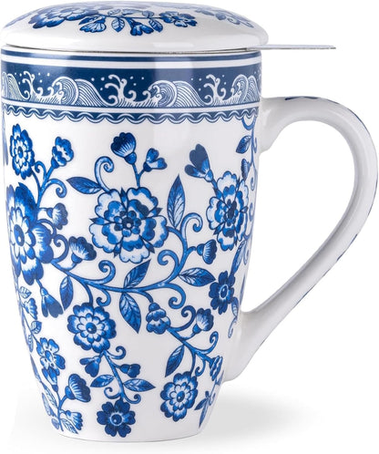 AmorArc 18oz Porcelain Tea Mug with Infuser & Lid, Loose Leaf Tea Cup with Stainless Steel Strainer, Large Coffee Mug Gift for Women, Tea Lovers, Home & Office