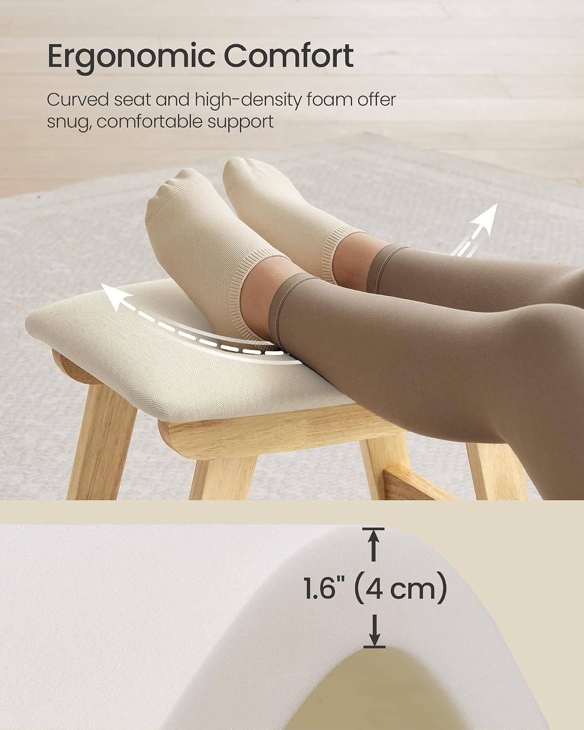 SONGMICS Foot Stool Ottoman, Padded Foot Rest Under Desk with Solid Wood Frame, Removable Cover, for Living Room, 9.8 x 15.4 x 11.8 Inches, Summer Sand and Brown ULSF052LF01