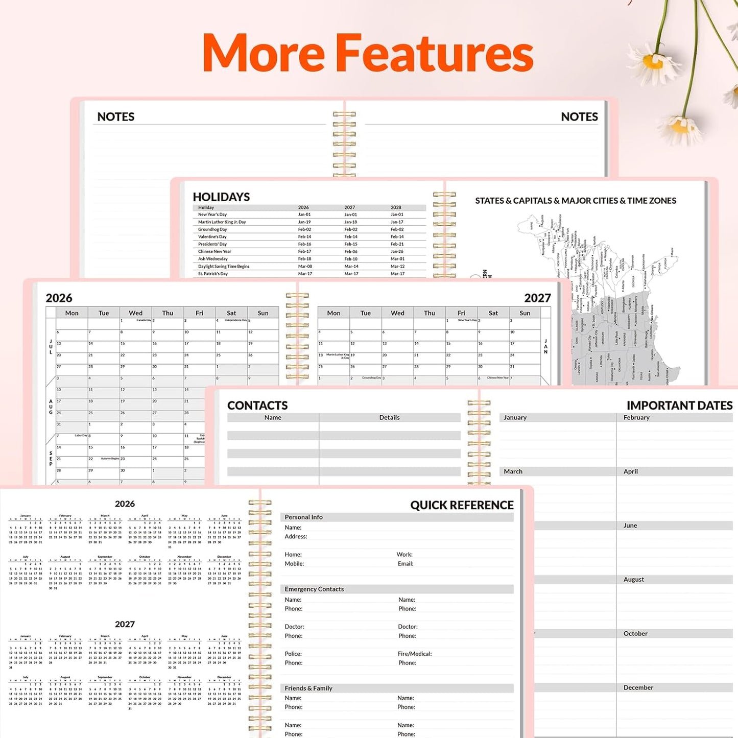 SUNEE Academic Planner 2026-2027 – Weekly & Monthly Planner, July 2026 to June 2027, 6.4"x8.3", Thick Paper, Tabs, Pockets, Bookmark, Spiral-Bound, Student Teacher Organizer, Black