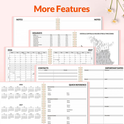 SUNEE Academic Planner 2026-2027 – Weekly & Monthly Planner, July 2026 to June 2027, 6.4"x8.3", Thick Paper, Tabs, Pockets, Bookmark, Spiral-Bound, Student Teacher Organizer, Black
