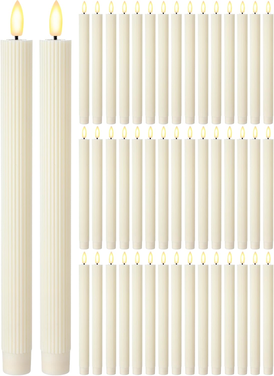 Treela 24 Pcs Flameless Taper Candles Battery Operated Bulk Fake Candles Light LED Candle Sticks Flickering Tapered for Easter Wedding Anniversary Decoration(Basic,11 Inch,Ivory)