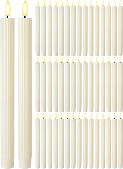 Treela 24 Pcs Flameless Taper Candles Battery Operated Bulk Fake Candles Light LED Candle Sticks Flickering Tapered for Easter Wedding Anniversary Decoration(Basic,11 Inch,Ivory)