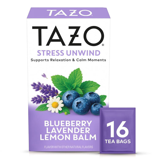 Tazo Stress Unwind Herbal Tea Bags, Blueberry Lavender Chamomile, 16 ct