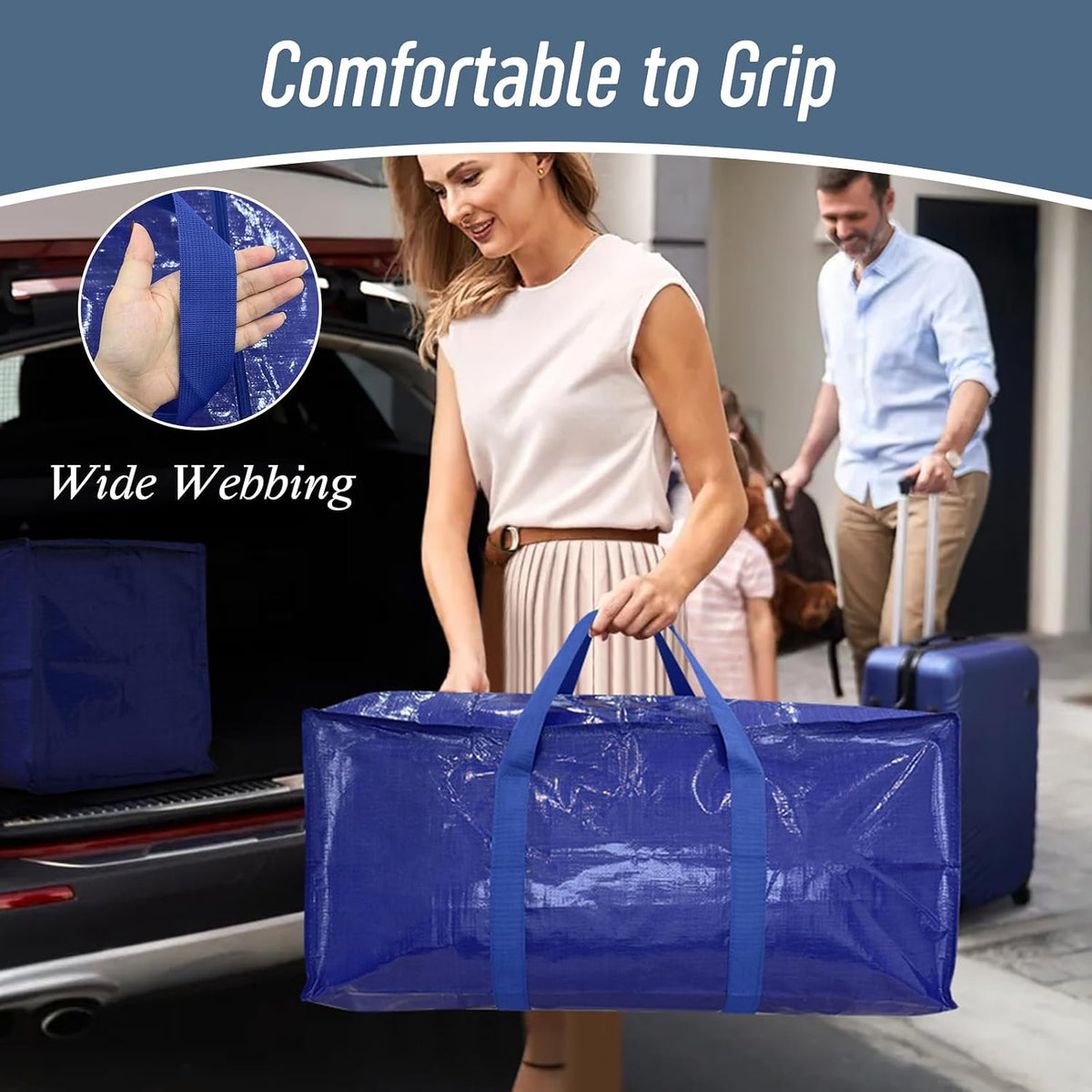 Extra Heavy Duty Large Moving Bags with Strong Zipper, Dark Blue