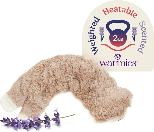 warmies Microwavable Neck & Shoulder Wrap - Soothing Microwavable Heat Relief - Warm Compress & Cooling Wrap - Lavender Weighted Neck Warmer for Aches & Pain - Brown, Lavender Scent
