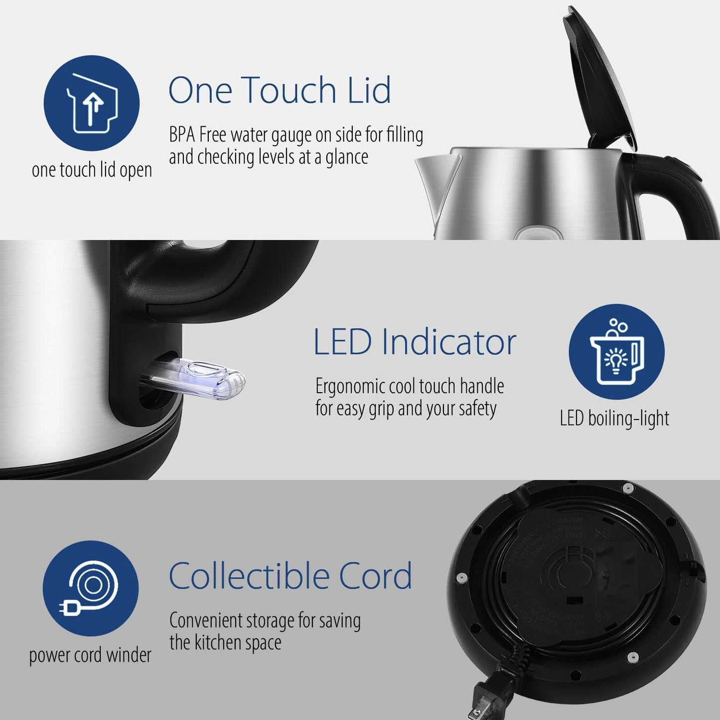 COMFEE' Stainless Steel Electric Kettle, Temperature Control with 6 Presets, 1-Hr Keep Warm, Kettle Water Boiler 1.7 Litres, 1500W with Viewing Window, Auto-Off and Boil-Dry Protection