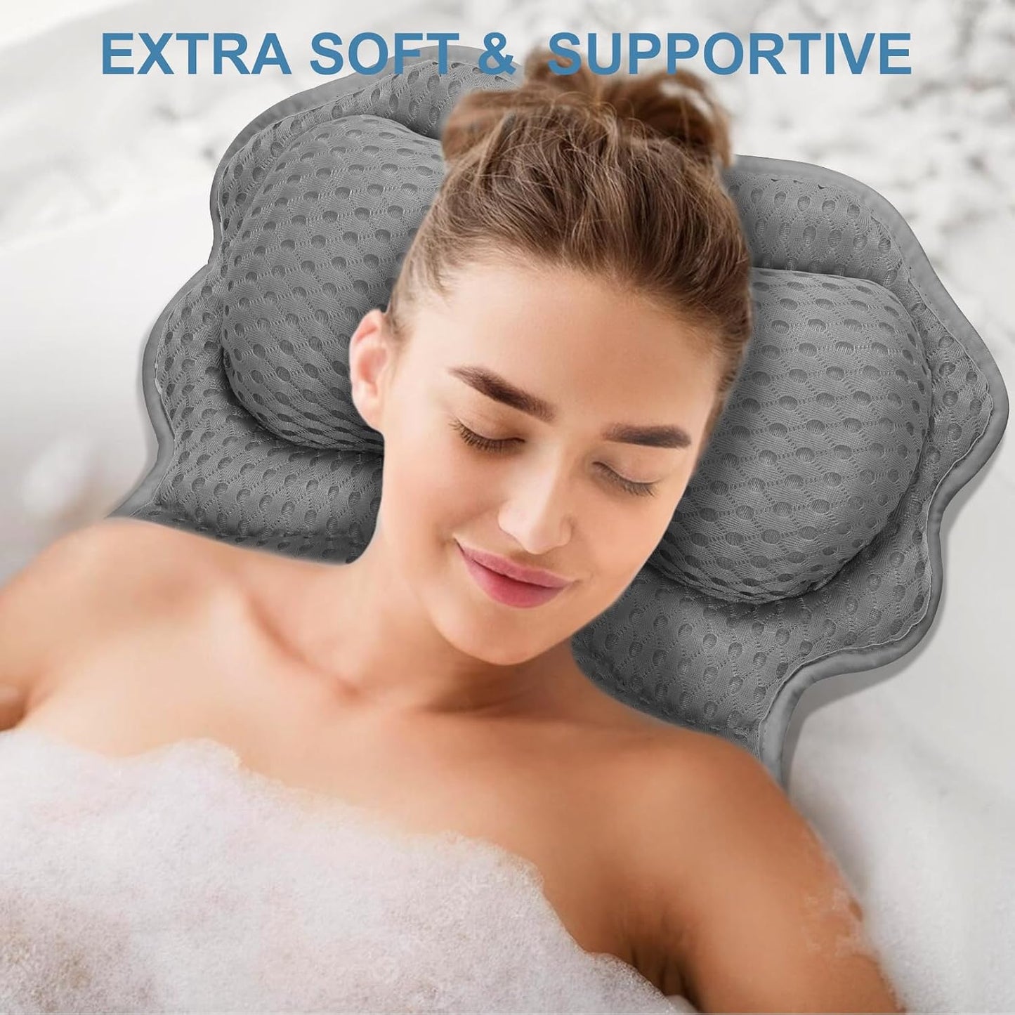 SetSail Bath Pillow, Relaxing Bath Pillows for Tub Neck and Back Support Soft 4D Breathable Air Mesh Ergonomic Bathtub Pillow with 6 Strong Suction Cups and Hook Luxury Bathroom Accessories,White