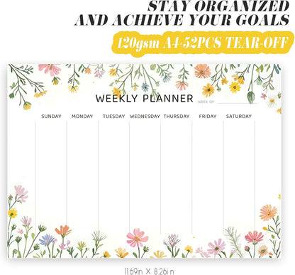 Undated Weekly Planner Notepad, 52 Sheet Tear-Off Weekly To Do List Notepad, Desk Planner Pad Calendar, Blank Calendar for Daily Habit Tracking/Menu Planning(8.26"x11,69")