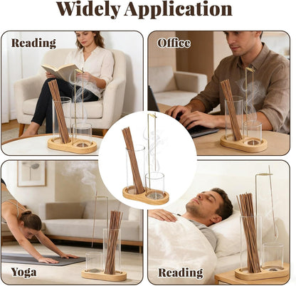 2-in-1 Glass Incense Holder with Ash Collector and Incense Stick Storage Upside Down Hanging Incense Holder, Anti-Splashing Design, Perfect for Meditation, Yoga, Spa, and Home Decoration