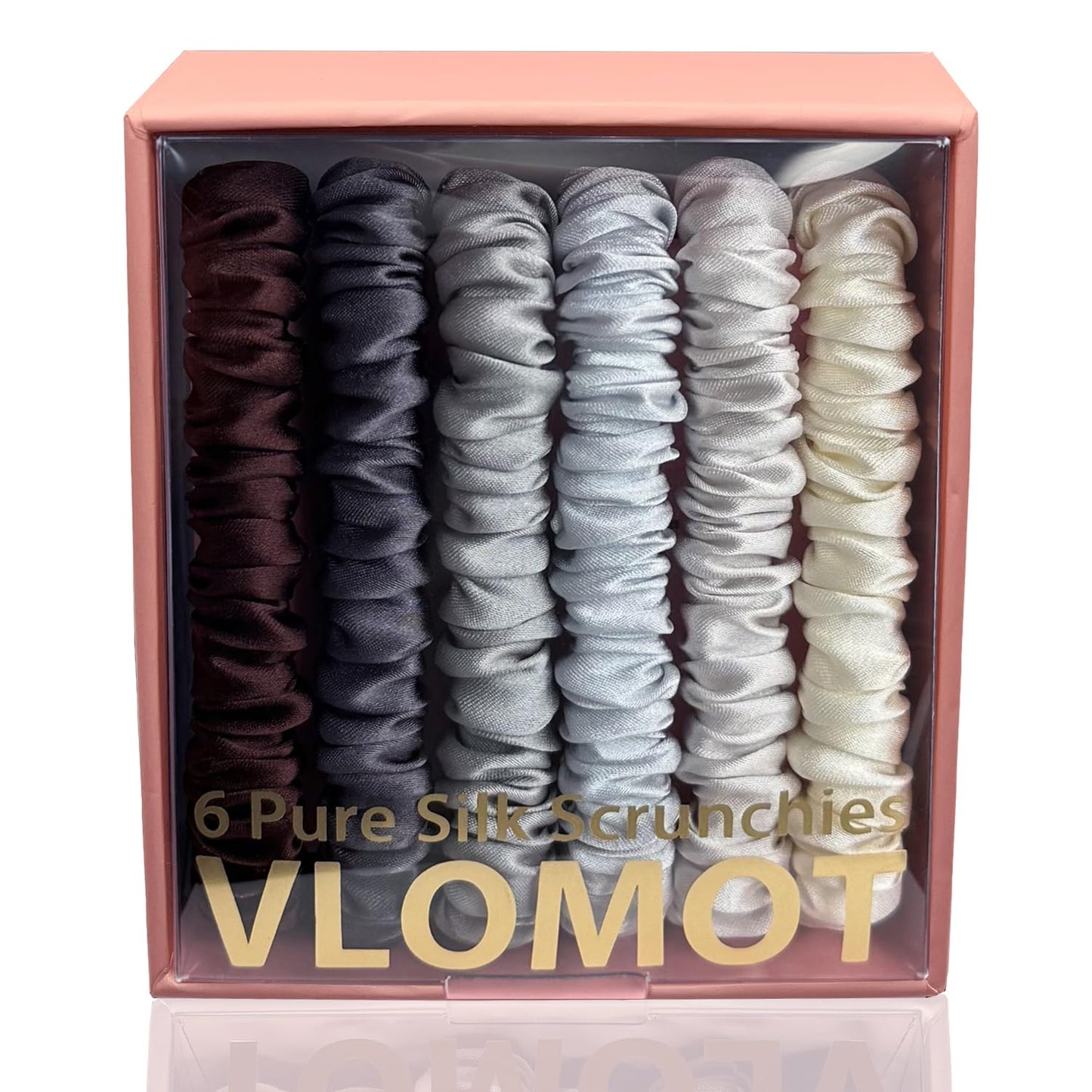 VLOMOT 6 Pcs Set 100% Pure Mulberry Silk Hair Scrunchies - 6 Chic Colors Everyday Skinny Scrunchies Silk Ponytail Holders - No Damage (Purple)