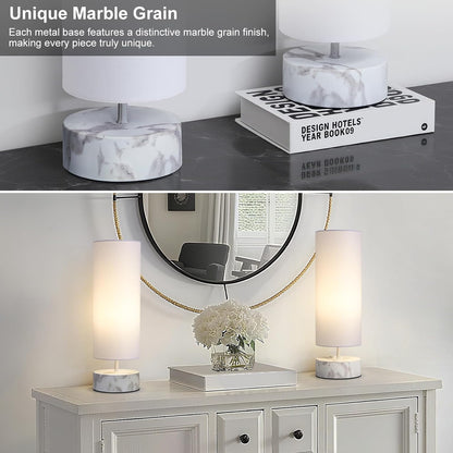 Touch Table Lamp, 3-Way Dimmable Modern Minimalist Accent Bedside Lamp with Cylinder Fabric Shade, Night Light Nightstand Desk Lamp for Bedroom Living Room Kitchen, 9W LED Bulb Included
