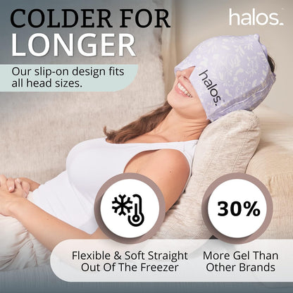 Myhalos® Migraine Relief Cap, Ice Hat for Migraines, Headache Relief Cap, 30% More Gel, Hot & Cold Therapy Head Ice Pack, Cooling Headache Hat, Tension Wrap, Hangover Cap, Ice Face Mask, FSA|HSA