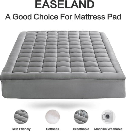 EASELAND Queen Size Mattress Pad Pillow Top Mattress Cover Quilted Fitted Mattress Protector Cotton Top Stretches up 8-21" Deep Pocket Cooling Mattress Topper (60x80 inch, White)
