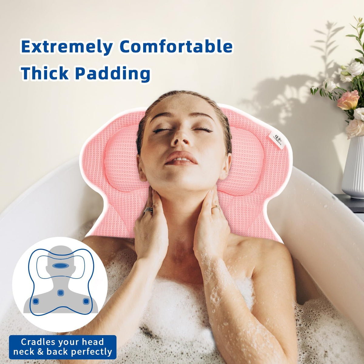 Bath Pillow, Bath Pillows for Tub Neck and Back Support