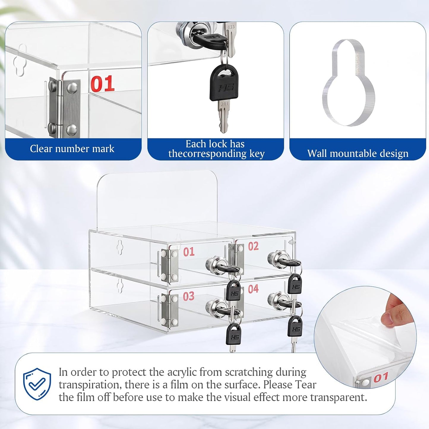Threan 12 Slot Cell Phone Storage Box, Acrylic Clear Cell Phone Storage Cabinet Wall Mounted with Door, Locks and Keys for Office School Factory