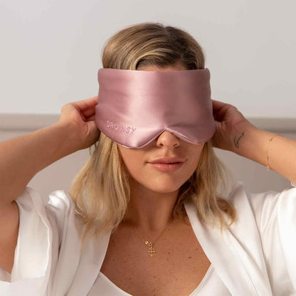 DROWSY Silk Sleep Mask - Face-Hugging, Padded Cocoon for Luxury Sleep in Total Darkness - 100% Pure Mulberry Silk (Black Jade)