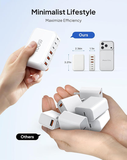 USB Fast Charger Block 50% Smaller 100W Max 6-Port GaN USB Charging Station