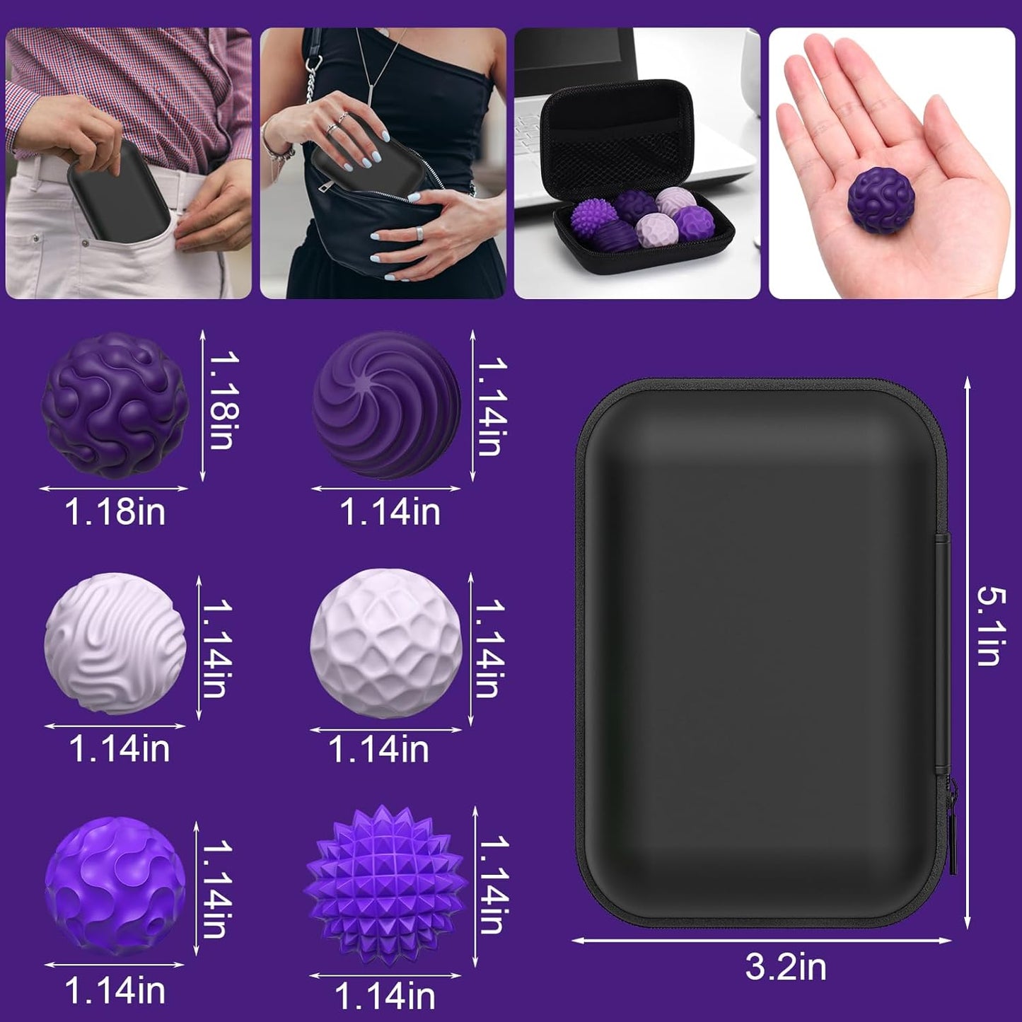 BUSOHA Silicone Fidget Balls - 4 Pack Fidget Toys Adults Sensory Toys Stress Balls for Adults Teens Gifts for Calming,Autism and ADHD Office