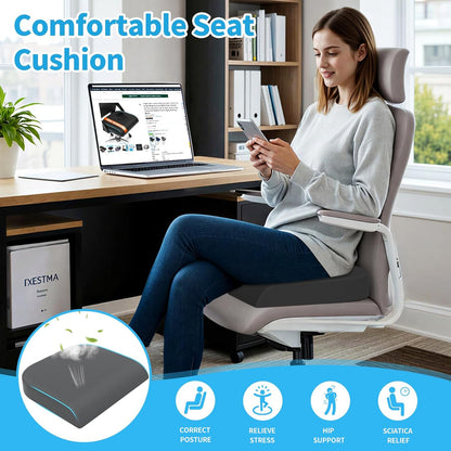 TranquilRelax Large Seat Cushion, Memory Foam Cushion for Long Sitting Hours on Office Chair, Car Seat, Non-Slip Chair Pad for Sciatica, Coccyx, Tailbone Pain Relief & Post-Surgery Recovery (Black)