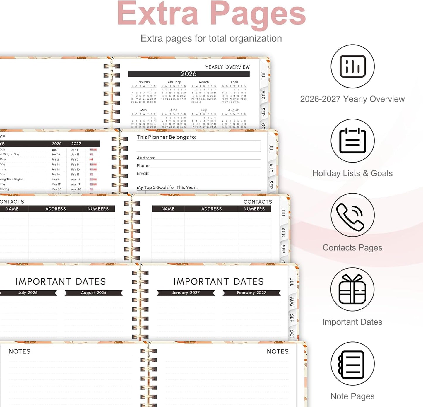 Planner 2026-2027, Weekly and Monthly Calendar Planner, JUL 2026 - JUN 2027 | A5(6.3'' x 8.5''), Hardcover, Agenda Book, Sprial Bound, Inner Pocket, Office and School Use