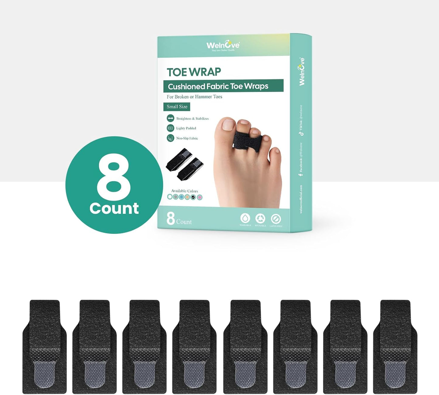 Welnove Hammer Toe Straightener - 8 Pack Broken Toe Wraps - Hammer Toe Corrector for Women - Toe Splints for Crooked Toes, Curled Toes, Bent Toes - (Large, Beige)
