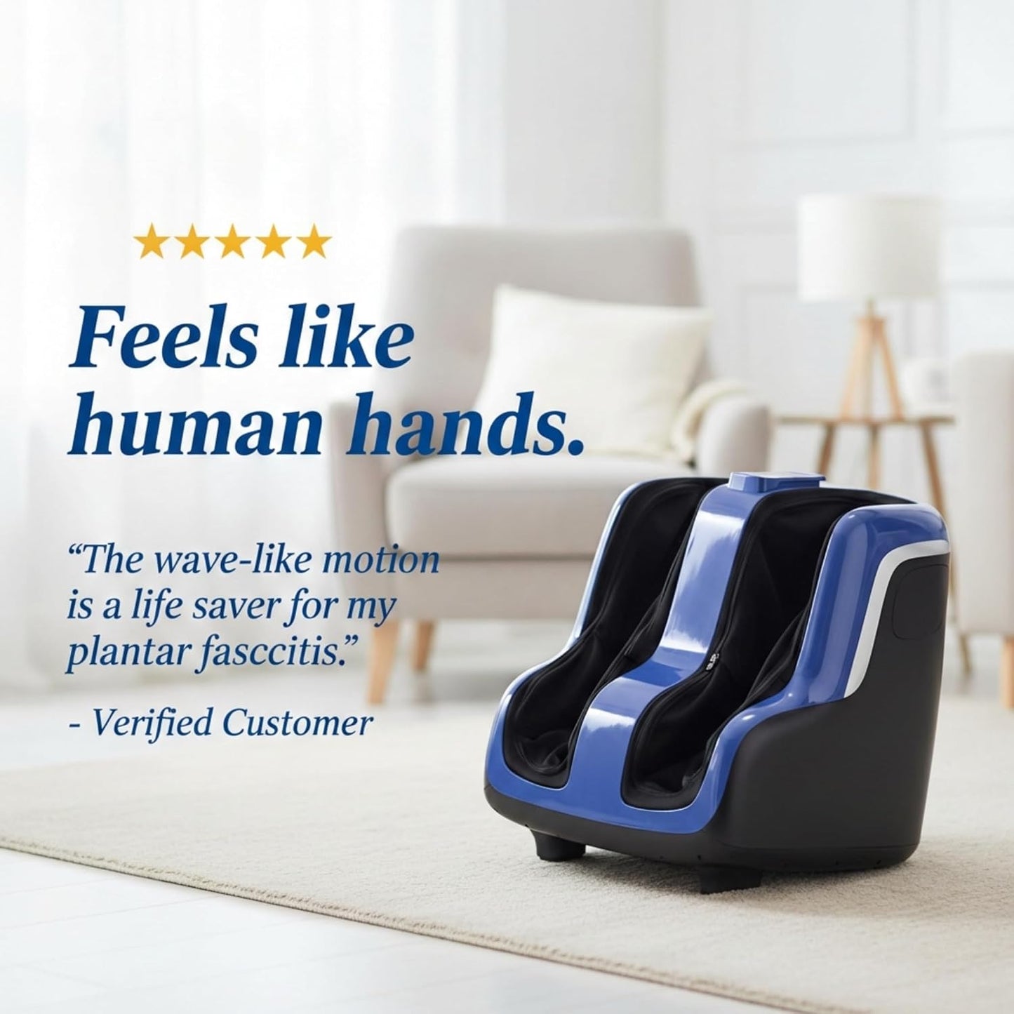 Human Touch Reflex5s Foot and Calf Massager - HSA Approved for Stress & Plantar Fasciitis Relief + Kneading & Compression for Circulation Support - 1 Year Warranty - Fits Women & Men Size 12
