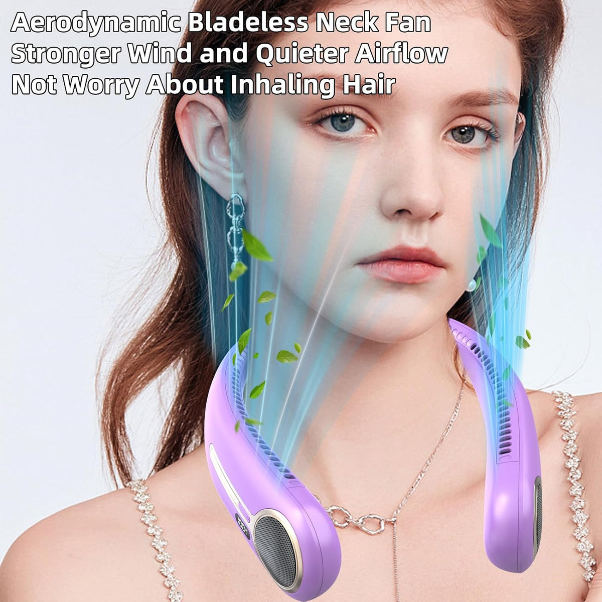 Portable Neck Fan, Personal Wearable Bladeless Fan, 6000mAh USB Rechargeable, 360° Airflow, LED Display, 4-Speeds, Hands Free Fan for Outdoor Indoor, Birthday Gifts for Men Women Dad Mom (Black)