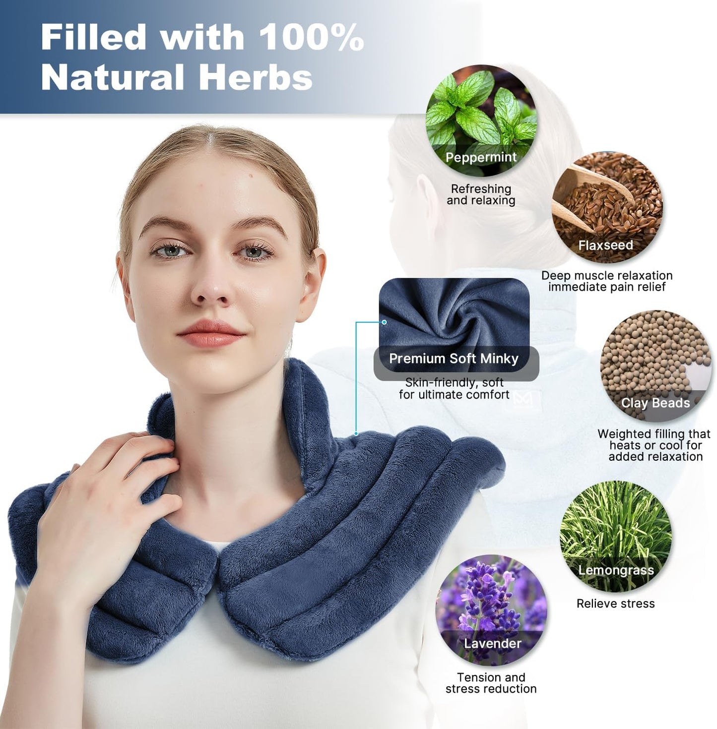 MORLIDEN Neck Heating Pad Microwavable for Shoulders, Warmer Wrap Microwave Heating Pad for Neck and Shoulders for Pain Relief (Navy Blue)