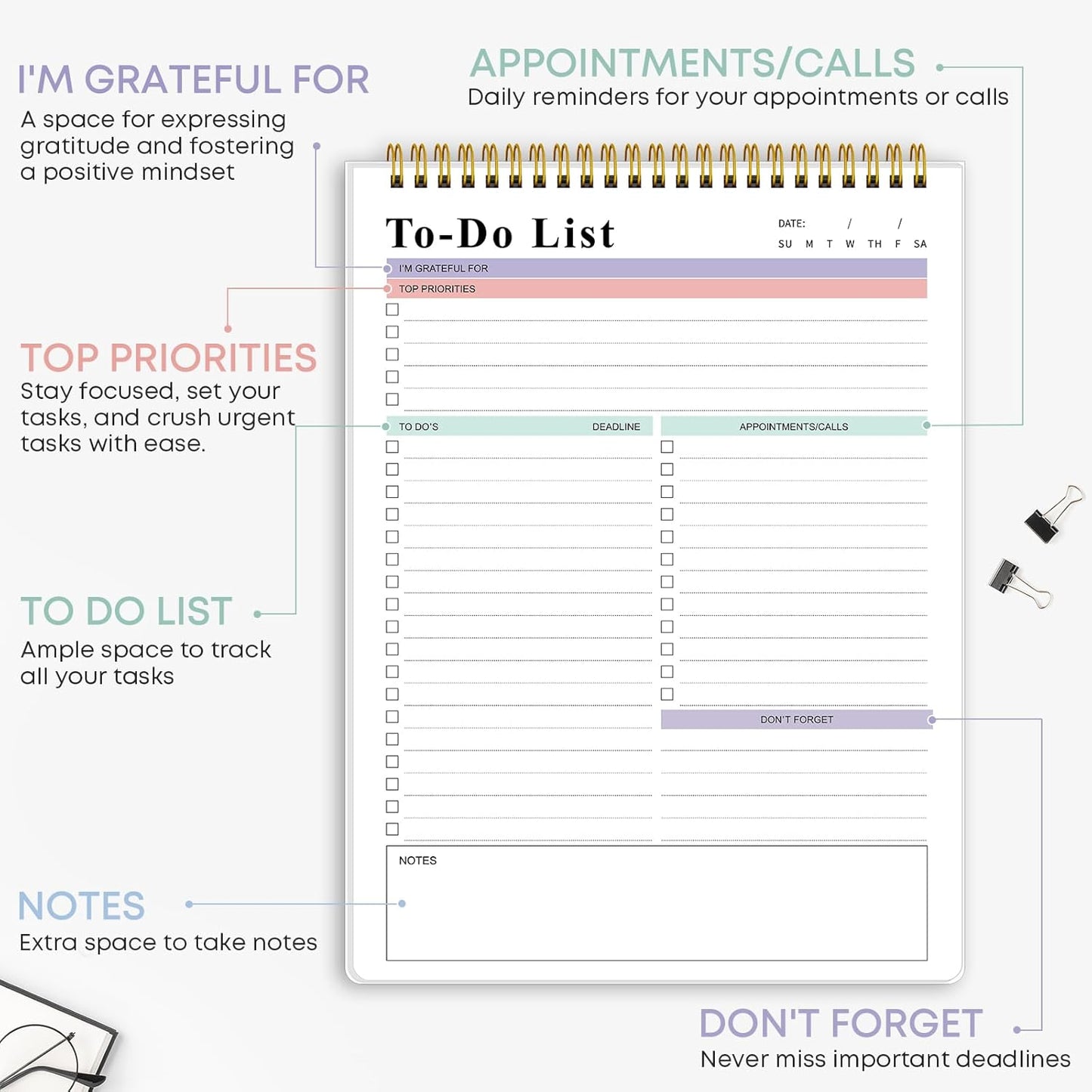 To Do List Notepad，Daily To Do List Notebook, (8.5"x 11") Spiral Bound Undated Daily Planning Pad with Checklist, Suitable for Office, Home and School