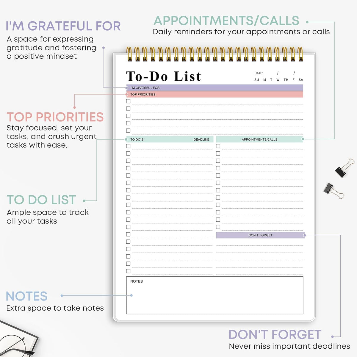 To Do List Notepad，Daily To Do List Notebook, (8.5"x 11") (1, Purple)